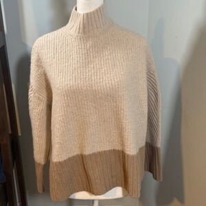 Barbour Modern Heritage Cream Brown Cable Knit Mock Turtleneck Sweater US 4
